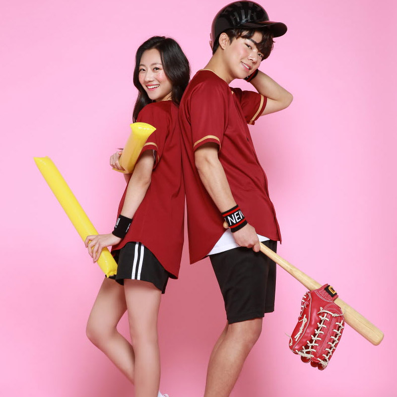 버건디 금색띠 오픈 야구복 반티/와인색