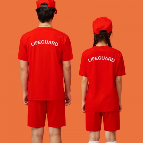 해상구조대 반티 라이프가드 빨강 반팔 티셔츠/쿨론/lifeguard 안전요원